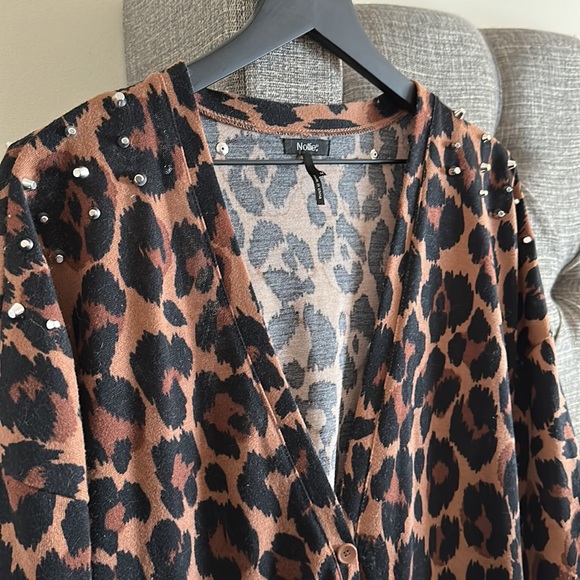 Leopard print Nollie cardigan sweater studded shoulders - Picture 2 of 2